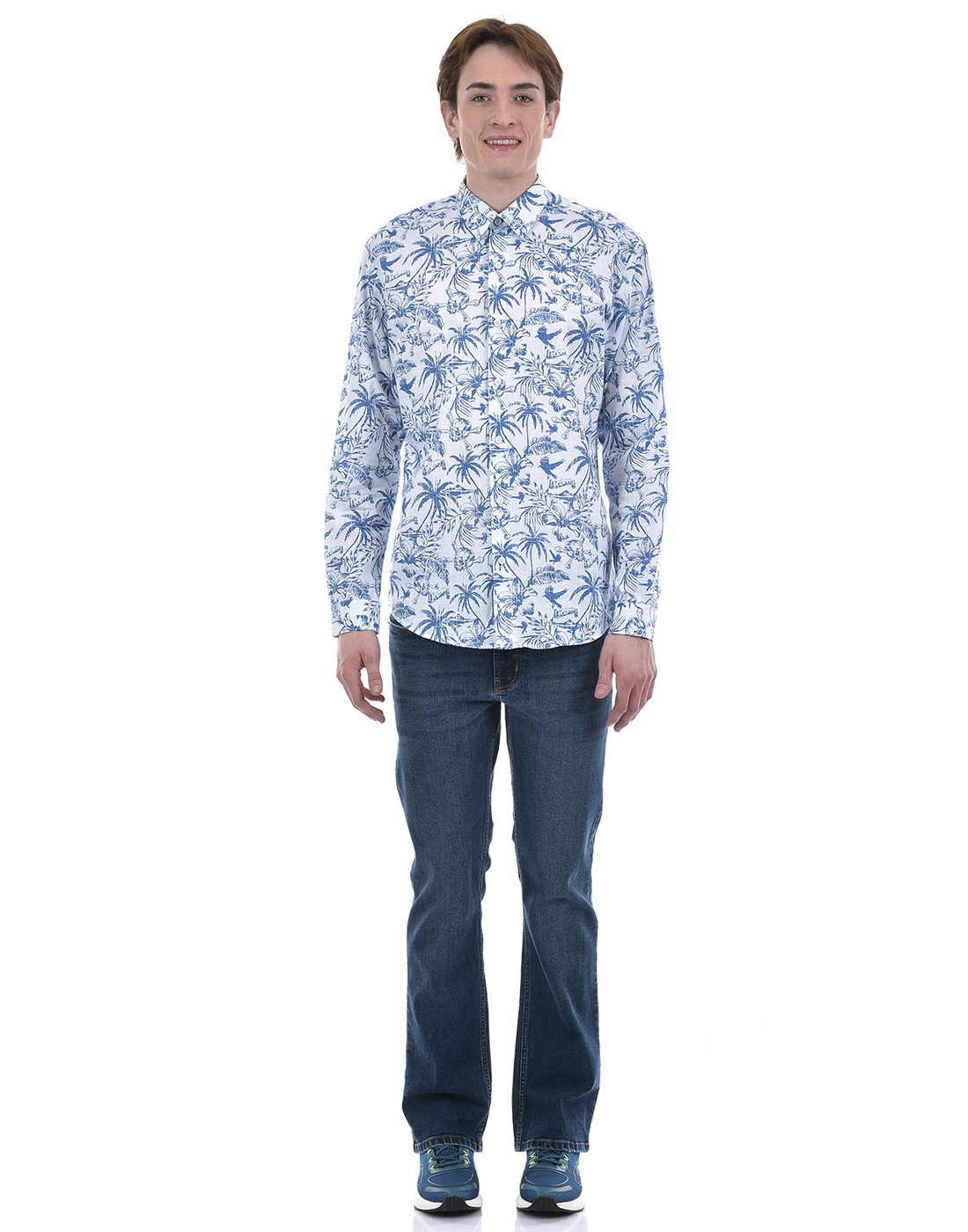 Numero Uno Men Tropical Print Blue Shirt
